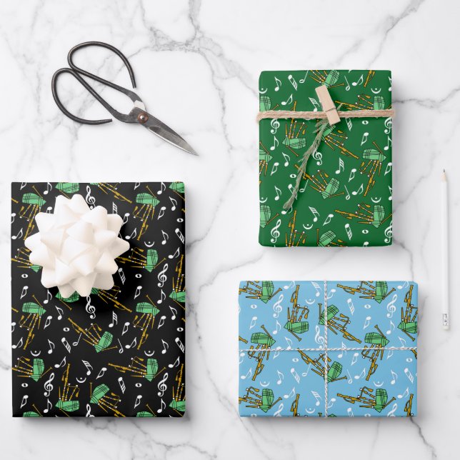 Bagpipes Music Notes Wrapping Paper Sheets (Front)