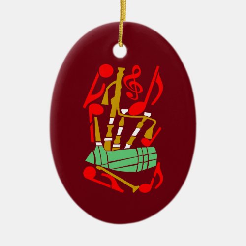 Bagpipes Red Music Notes Ceramic Ornament