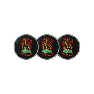 Bagpipes Red Music Notes Golf Ball Marker