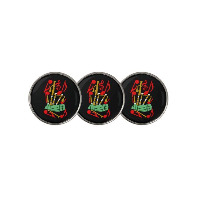 Bagpipes Red Music Notes Golf Ball Marker (3 Up)