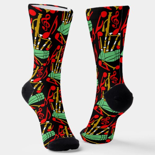 Bagpipes Red Music Notes Socks