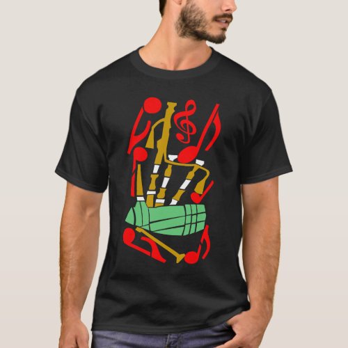 Bagpipes Red Music Notes T_Shirt