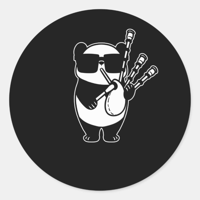 Bagpipes Scotland Panda with Bag Pipes Classic Round Sticker (Front)