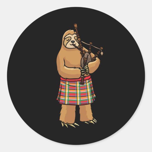 Bagpipes Scotland Sloth with Bag Pipes Classic Round Sticker (Front)