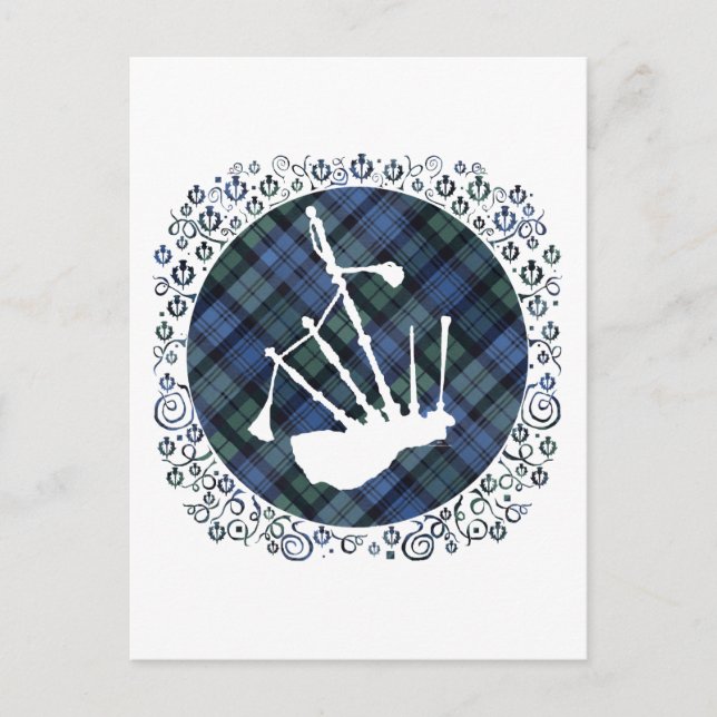 Bagpipes Silhouette on Tartan Postcard (Front)
