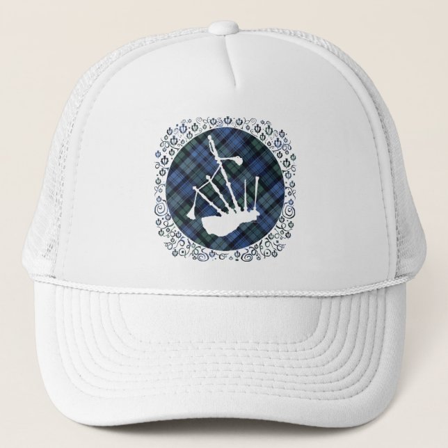Bagpipes Silhouette on Tartan Trucker Hat (Front)