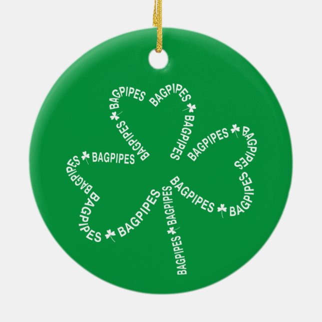 Bagpipes Text Shamrock  Ceramic Ornament (Back)
