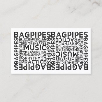 Bagpipes Typography Business Card by MusicShirtsGifts at Zazzle