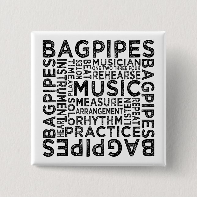 Bagpipes Typography Pinback Button (Front)