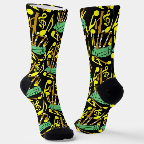 Bagpipes Yellow Music Notes Socks