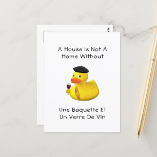 Baguette and Wine Rubber Duck Beret Postcard