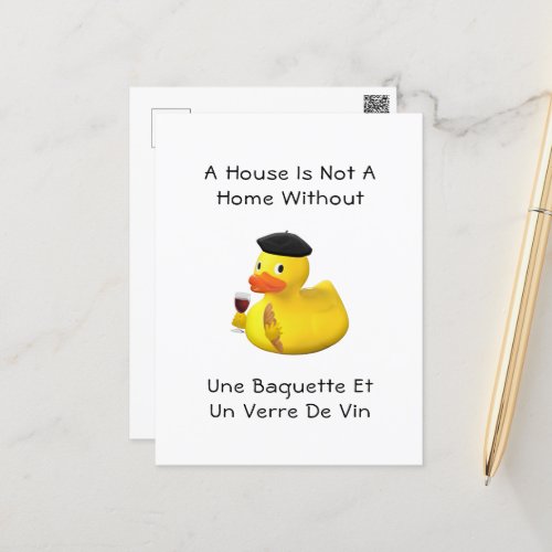 Baguette and Wine Rubber Duck Beret Postcard