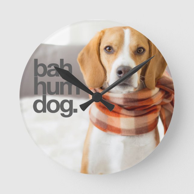 "Bah Hum Dog" Beagle Round Clock (Front)