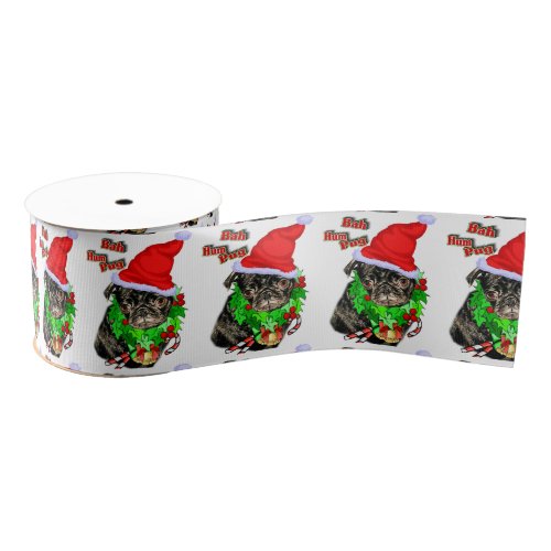 Bah Hum Pug Christmas Grosgrain Ribbon