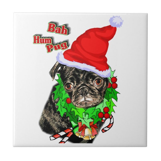 Bah Hum Pug Christmas Tile (Front)