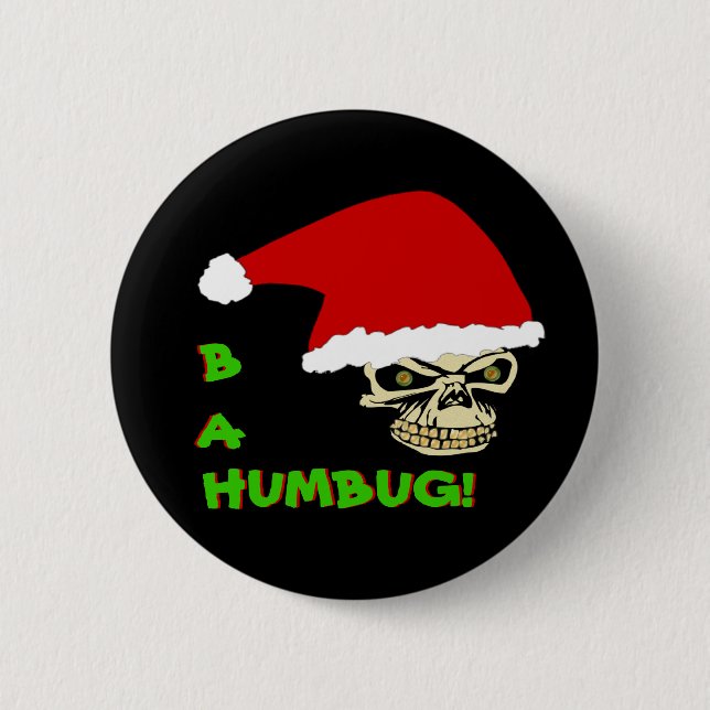 BAH, HUMBUG! Anti Christmas Skull Round Button (Front)