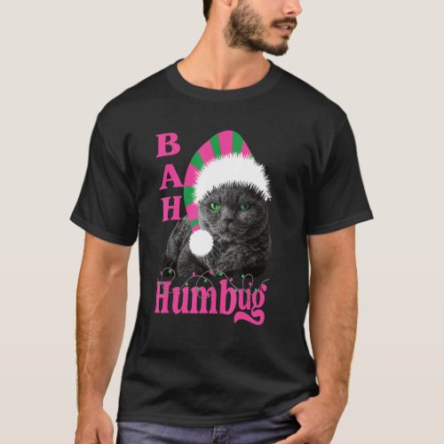 Bah Humbug Cat Santa Hat Christmas Holiday T_Shirt