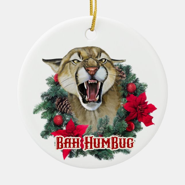 Bah Humbug Cougar Ceramic Ornament (Front)