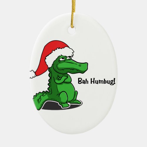 Bah Humbug Fun Alligator with Santa hat Ceramic Ornament