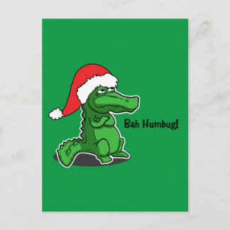 Bah Humbug! Fun, Alligator with Santa hat Holiday Postcard