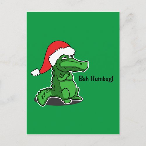 Bah Humbug Fun Alligator with Santa hat Holiday Postcard