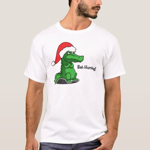 Bah Humbug Fun Alligator with Santa hat T_Shirt