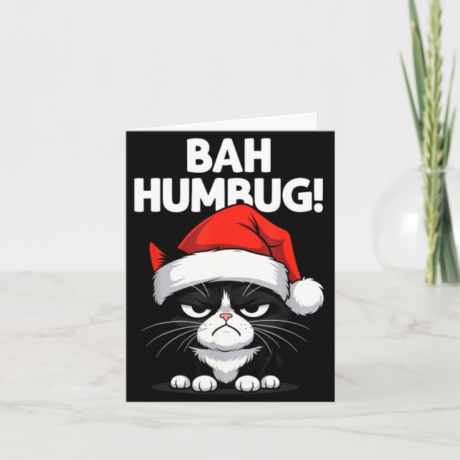 Bah Humbug Funny Bad Cat Christmas Hater Cat Lover Card (Front)