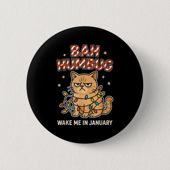 Bah Humbug Funny Bad Cat Christmas Hater Kitten Lo Button (Front)