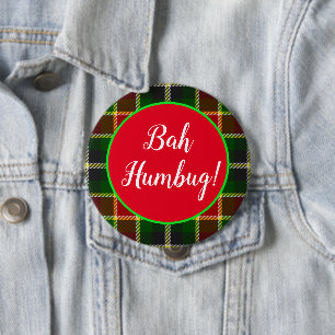 Bah Humbug Funny Christmas Plaid Button
