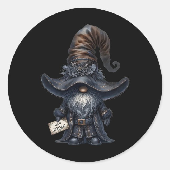 Bah Humbug Gnome In Dark Santa Outfit Funny Anti C Classic Round Sticker (Front)