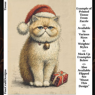 Bah Humbug Grumpy Christmas Cat EA9R Decoupage Tissue Paper