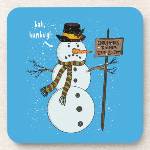 Bah Humbug Grumpy Christmas Snowman Introvert Beverage Coaster