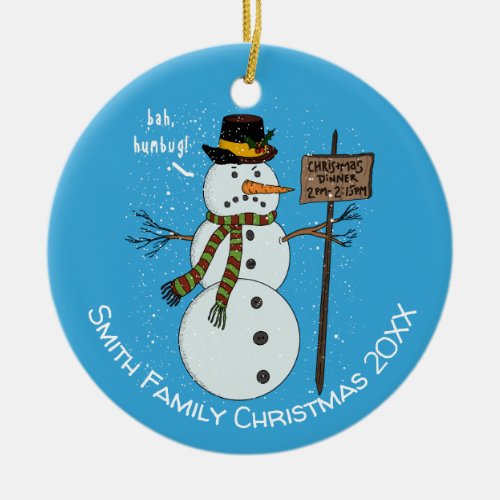 Bah Humbug Grumpy Christmas Snowman Introvert Ceramic Ornament