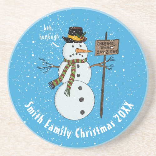 Bah Humbug Grumpy Christmas Snowman Introvert Coaster