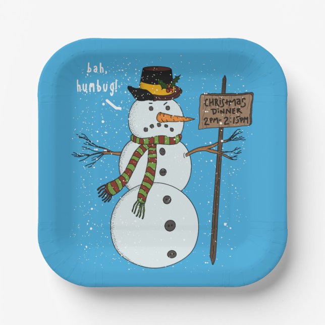 Bah Humbug Grumpy Christmas Snowman Introvert Paper Plates (Front)