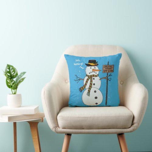 Bah Humbug Grumpy Christmas Snowman Introvert Throw Pillow