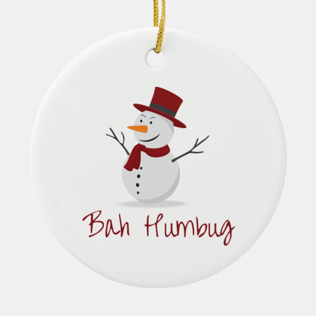 Bah Humbug -  Mischievous Snowman  - Christmas Ceramic Ornament (Front)