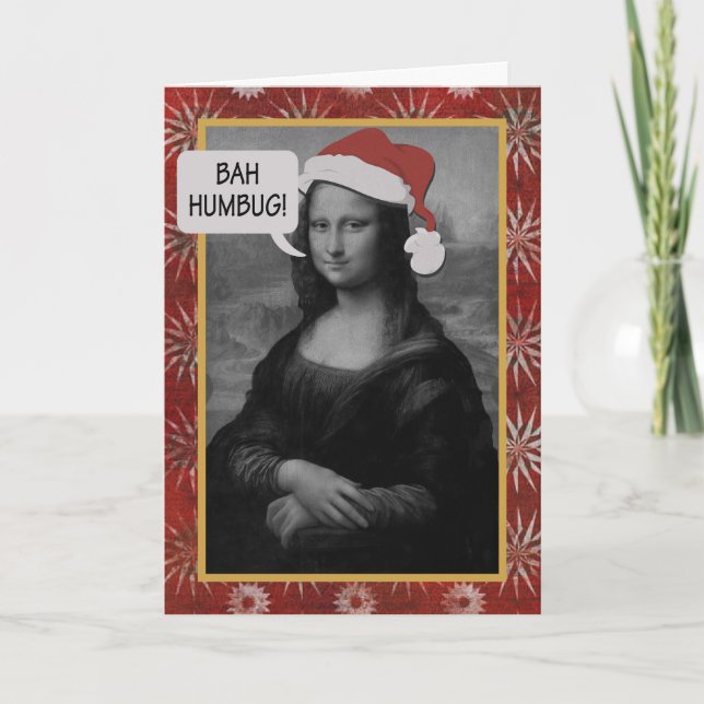 Bah Humbug Mona Lisa Anti-Christmas Card (Front)