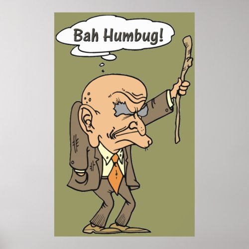 bah humbug old man with cane art poster