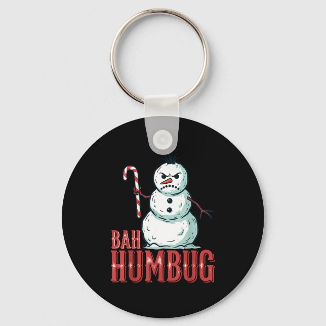 Bah Humbug Santa Hat Angry Snowman Sarcastic Chris Keychain (Front)
