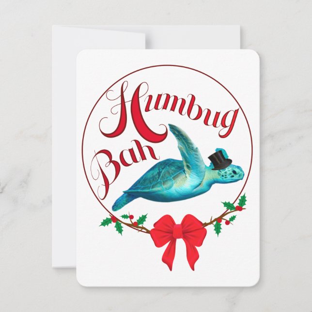 Bah Humbug Scrooge Christmas Turtle Holiday Card (Front)