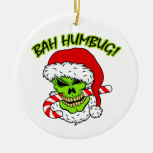 Bah Humbug Skull Ceramic Ornament