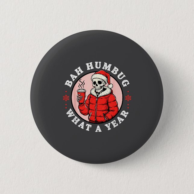 Bah Humbug Skull Hat Santa's Candy Christmas Pajam Button (Front)