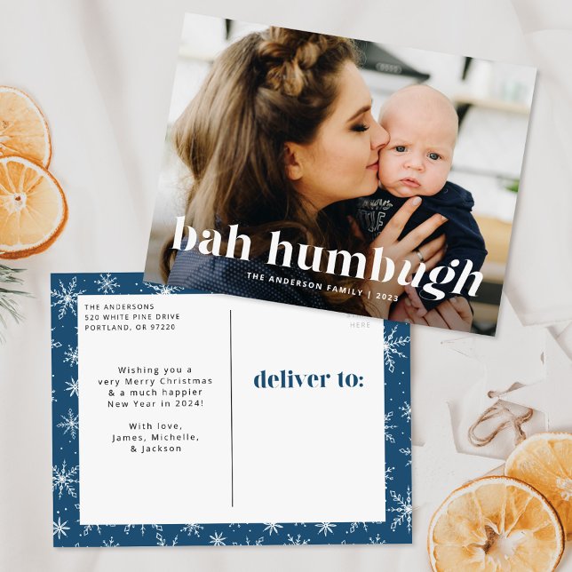 Bah Humbug Ugh Navy Funny Photo Holiday Postcard (Creator Uploaded)