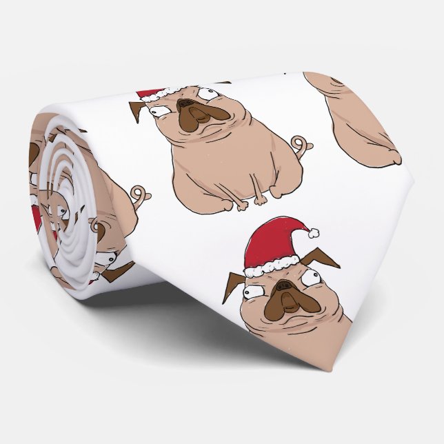 Bah Humpug Christmas Santa Pug Apparel Neck Tie (Rolled)