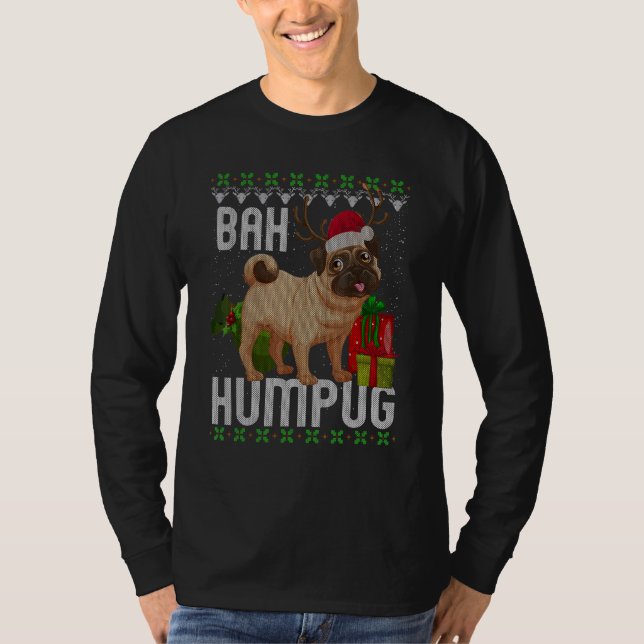 Bah Humpug Puggle Ugly Xmas Hum Pug Baby Pet Dogs T-Shirt (Front)
