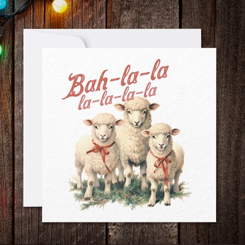Bah La La Cute Retro Christmas Sheep  Holiday Card