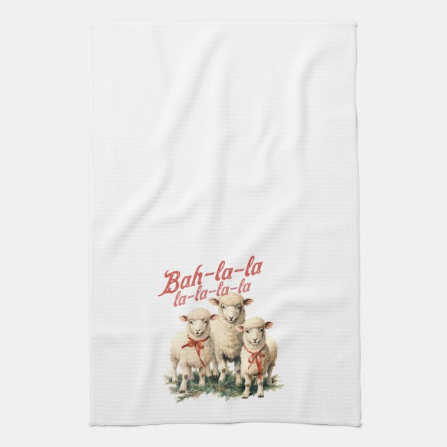 Bah La La Cute Retro Christmas Sheep Kitchen Towel (Vertical)