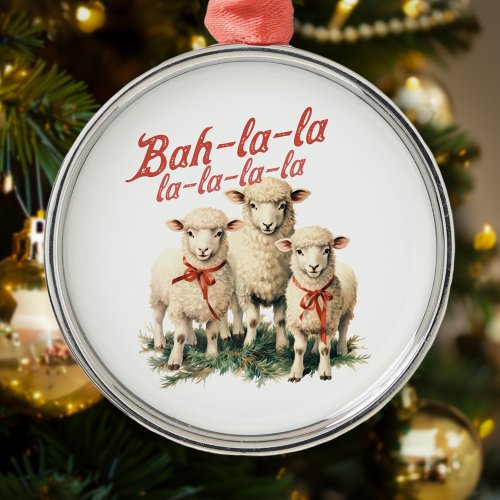 Bah La La Cute Retro Christmas Sheep Metal Ornament