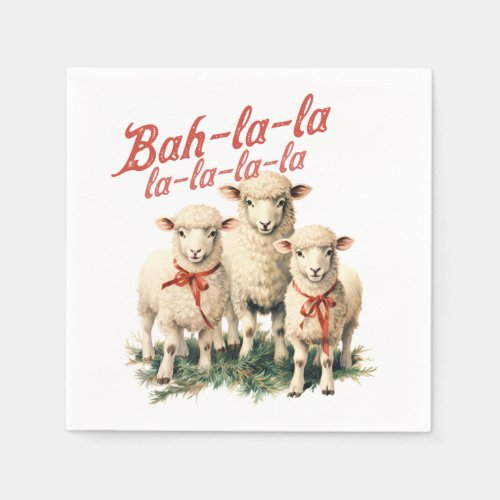 Bah La La Cute Retro Christmas Sheep Napkins
